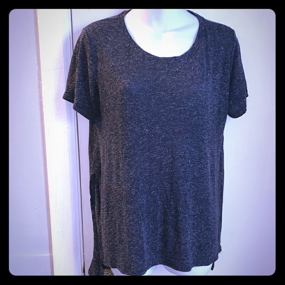 BERSHKA Grey Space Dye Hi Low T-Shirt-L